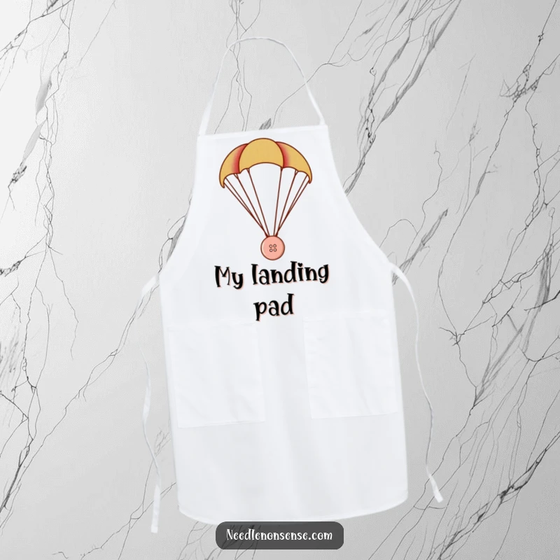 Funny Button Parachute Apron, a tiny button parachutes with a fabric swatch, funny kitchen gift.