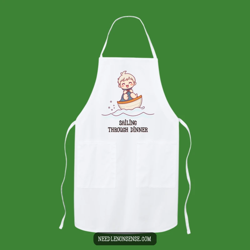 Funny Giggling Thimble Boat Character Apron, a Hilarious Cooking or Crafting Companion Gift