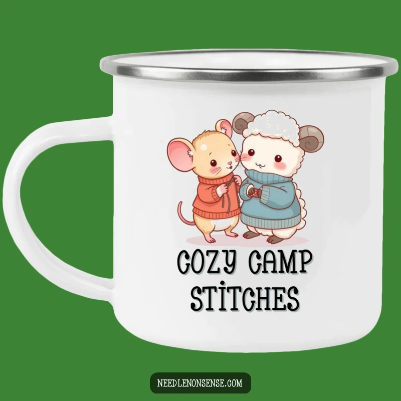 Funny Mouse & Sheep Knitting Camping Mug: Sip Crafty Comfort on Your Adventures!