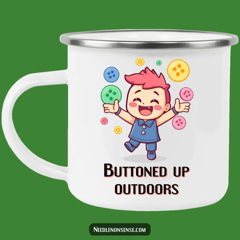 Funny Button Juggling Camping Mug: Outdoor Adventure Sewing Gift