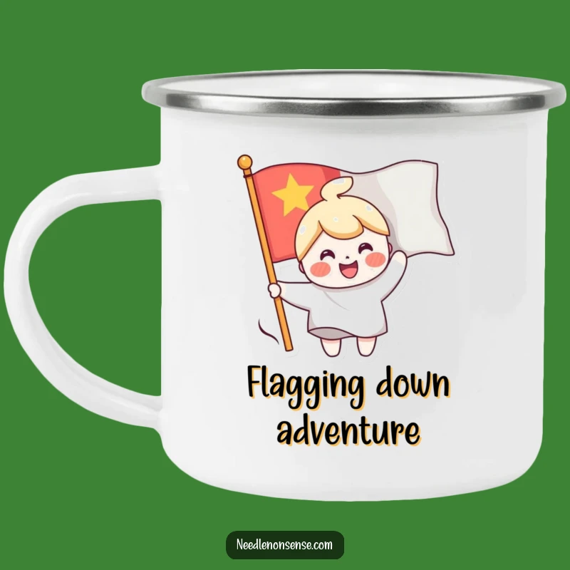Funny Flag Sewing Character Camping Mug, a Cheerful and Hilarious Outdoor Gift