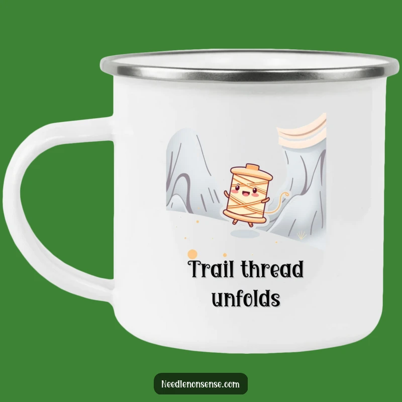 Funny Spool Zipping Enamel Camping Mug: Adventure with Speed