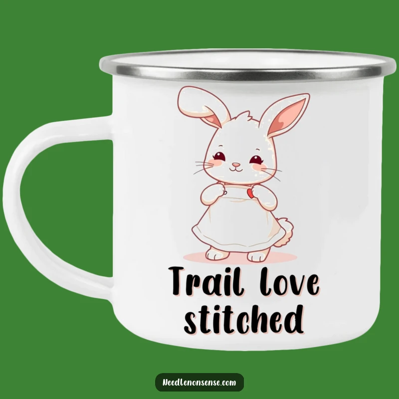 Funny Bunny Sewing Camping Mug: Cute Apron Rabbit, Durable & Humorous Outdoor Gift