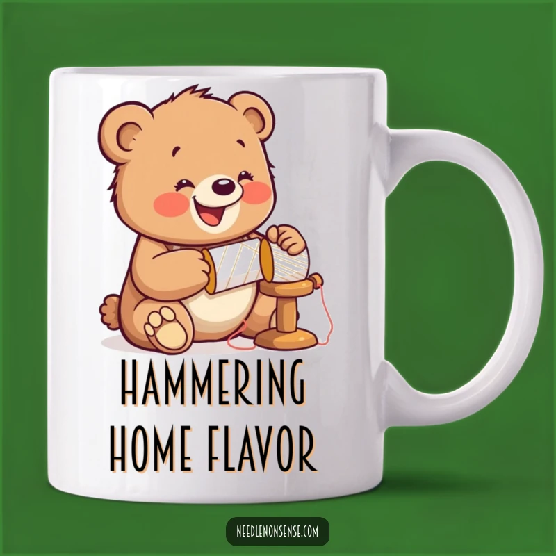 Funny Bear Sewing Mug: Jolly Cub Hammering Spool, Crafty & Fun Funny Gift