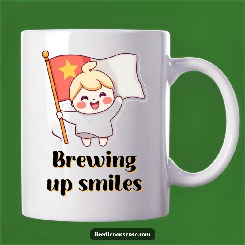 Funny Flag Sewing Character Mug, a Cheerful and Hilarious Gift for Optimists