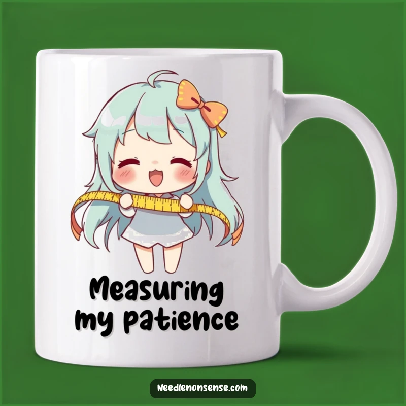 Funny Measuring Ribbon Mug: Enthusiastic Character for a Hilarious Gift!
