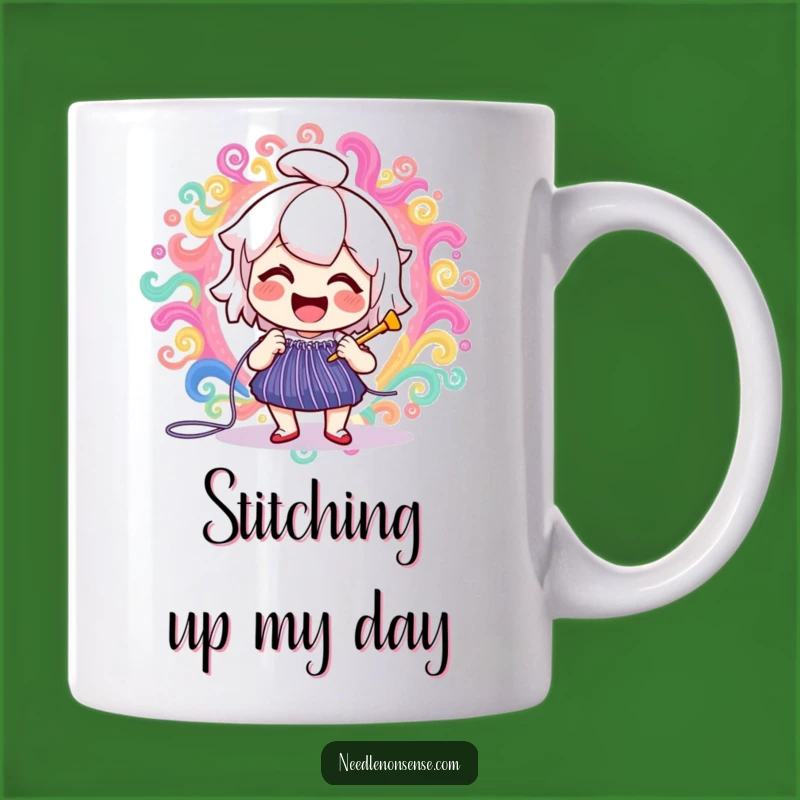 Funny Needle Stitching Mug, Joyful Crafting Design, Hilarious Sewist Gift Idea