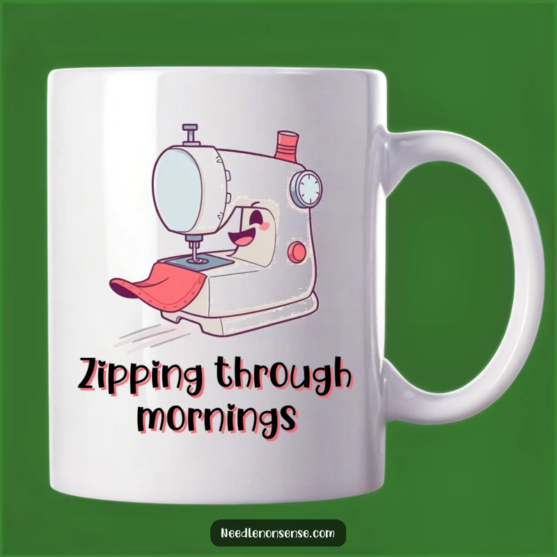 Funny Sewing Machine Mug: Mischievous Zoom & Gleeful Stitching, Perfect Funny Gift