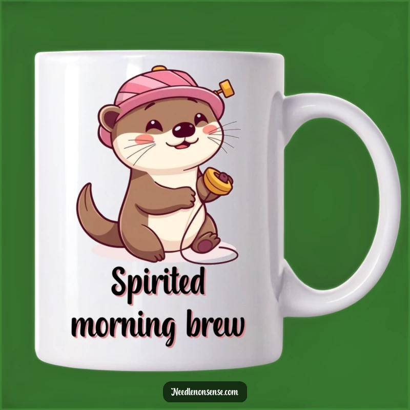 Funny Otter Sewing Mug: Playful Spool Hat Otter, Crafty & Fun Funny Gift