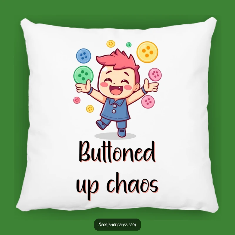 Funny Button Juggling Pillow: Cozy Decor for Sewing Lovers' Gift