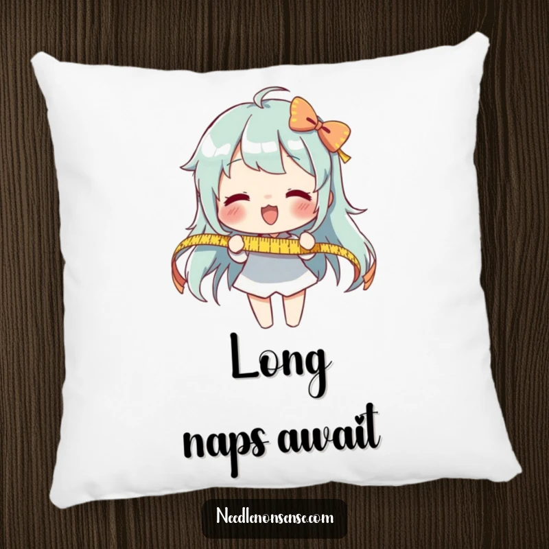 Funny Measuring Ribbon Pillow: An enthusiastic character measures a long ribbon, offering comfort and a hint of precision.