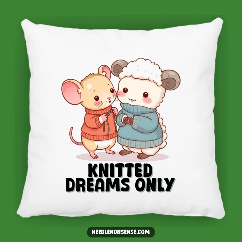 Funny Mouse & Sheep Knitting Pillow: Cozy Up with Hilarious Crafty Comfort!