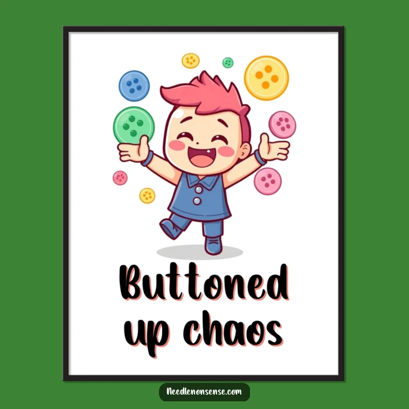 Funny Button Juggling Digital Art: Energetic Character Printable Gift