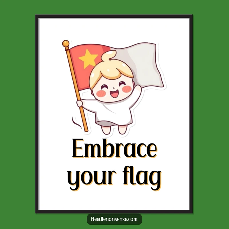 Funny Flag Sewing Character Digital Art, Instant Cheerful and Hilarious Wall Decor Gift