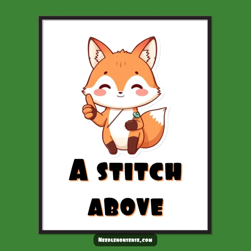 Funny Fox Sewing Digital Art: Happy Pinning Fox Printable, Crafty Decor Funny Gift
