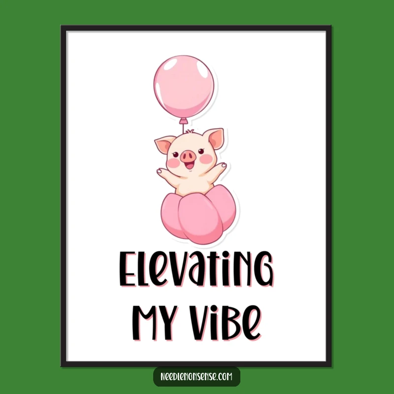 Funny Kawaii Piglet Balloon Digital Print - Instant Smile Art!