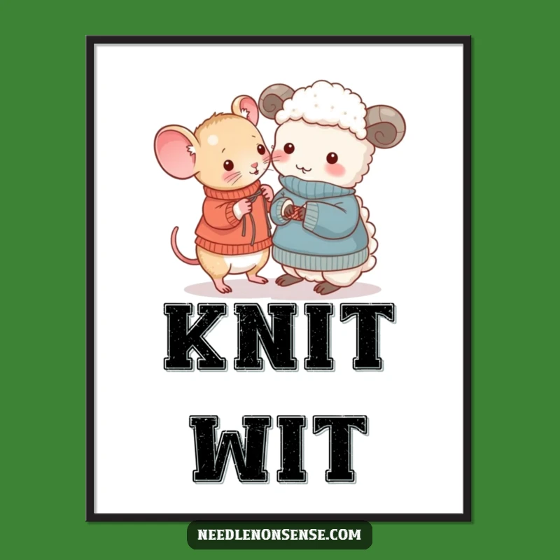 Funny Mouse & Sheep Knitting Digital Print: Instant Hilarious Crafty Art for Your Walls!