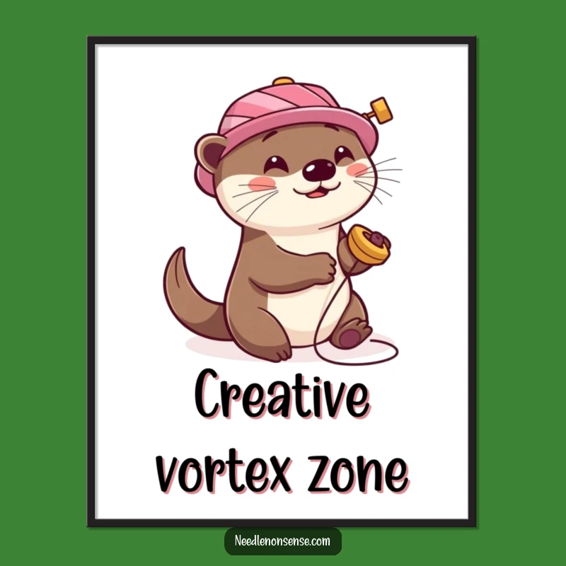 Funny Otter Sewing Digital Art: Playful Spool Hat Printable, Crafty Decor Funny Gift