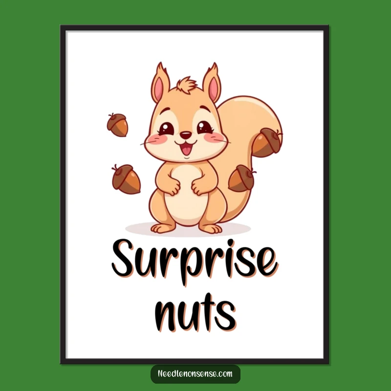 Funny Squirrel Juggling Acorns Digital Art - Instant Download, Whimsical Funny Gift for Decor