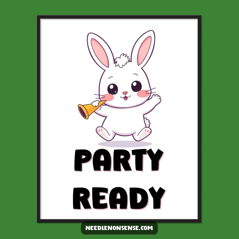 Funny Kawaii Bunny Digital Art: Bouncing Fun and Party Horns for Instant Celebration