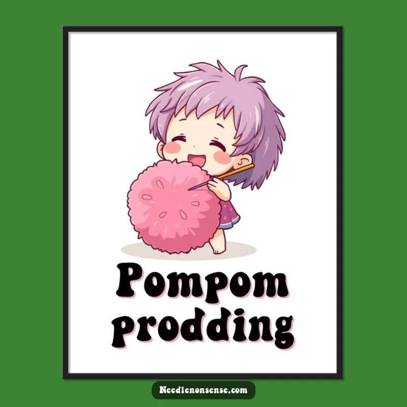 Funny Pom-Pom Needle Digital Art: Playful Character Printable Gift