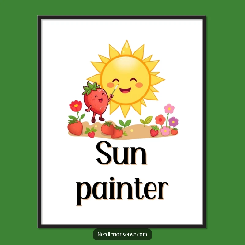 Funny Strawberry Sun Painting Digital Art: Cheerful Print, Hilarious Gift