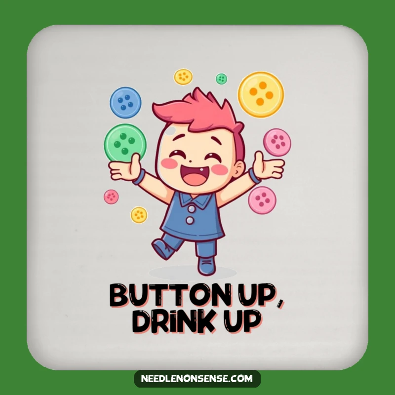 Funny Button Juggling Coaster: Protect Surfaces with Sewing Humor Gift