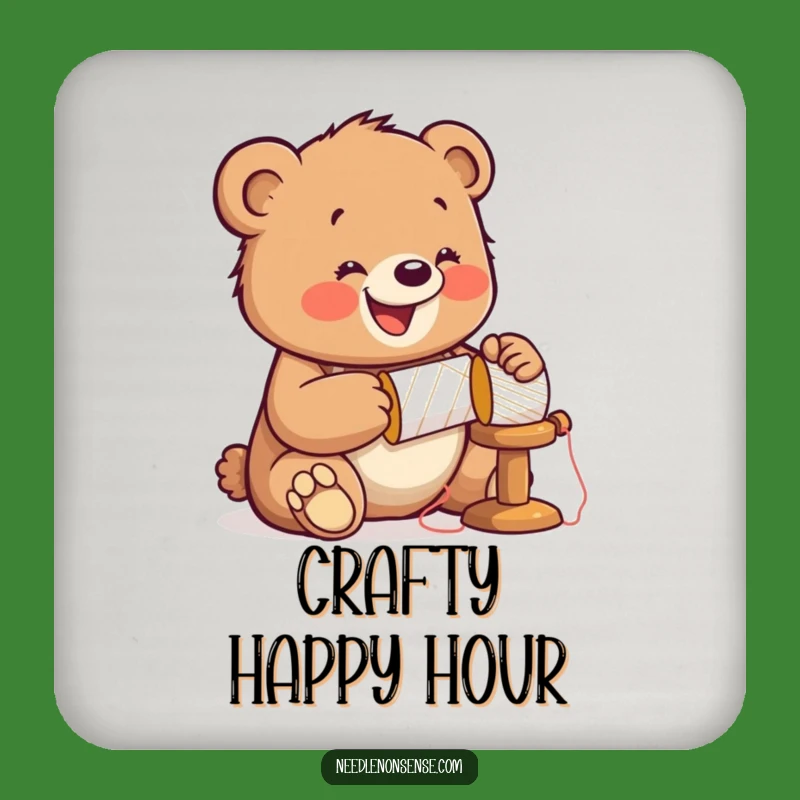 Funny Bear Sewing Coaster: Hammering Cub Drink Protector, Cute Funny Gift Set
