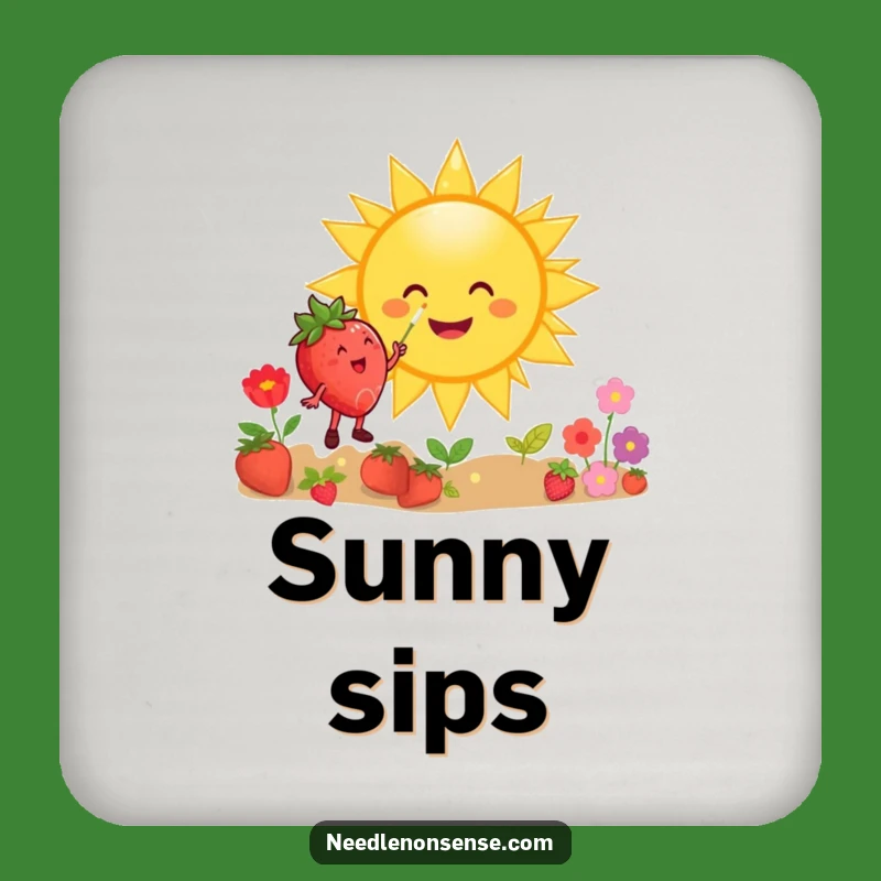 Funny Strawberry Sun Painting Coaster: Cheerful Art Protector, Great Gift