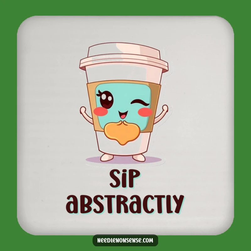 Funny Winking Coffee Cup Coaster: Abstract Art Protector, Great Gift
