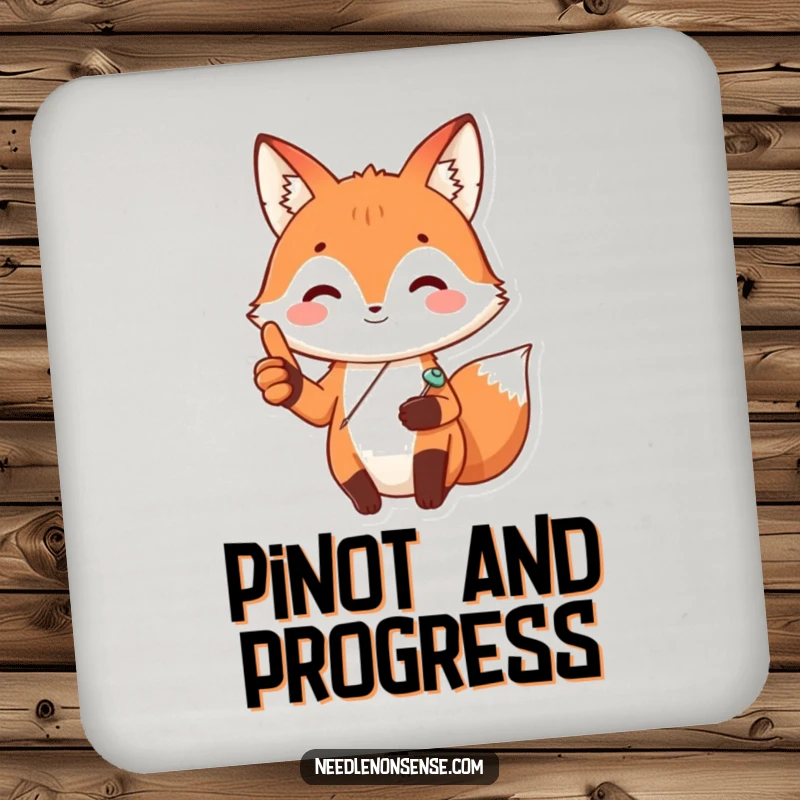 Funny Fox Sewing Coaster, featuring a happy fox with a sewing pin, giving a thumbs up, protecting surfaces with charm.