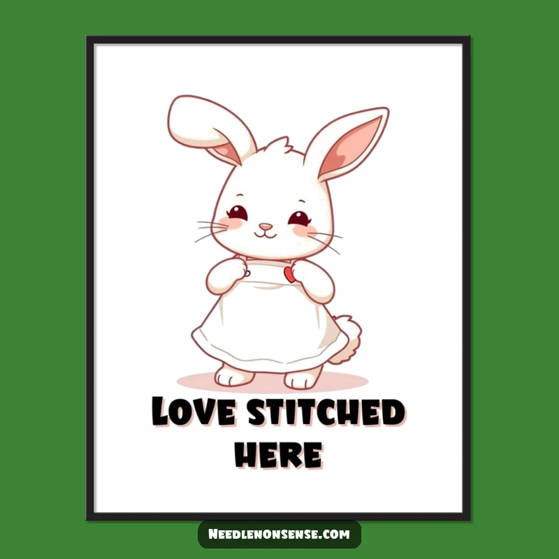 Funny Bunny Sewing Poster: Cute Apron Rabbit, Humorous Wall Art Gift for Crafters