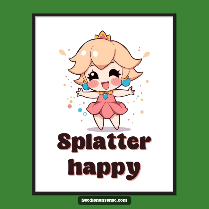 Funny Peach Splatter Paint Poster: Playful Wall Art, Hilarious Gift Decor
