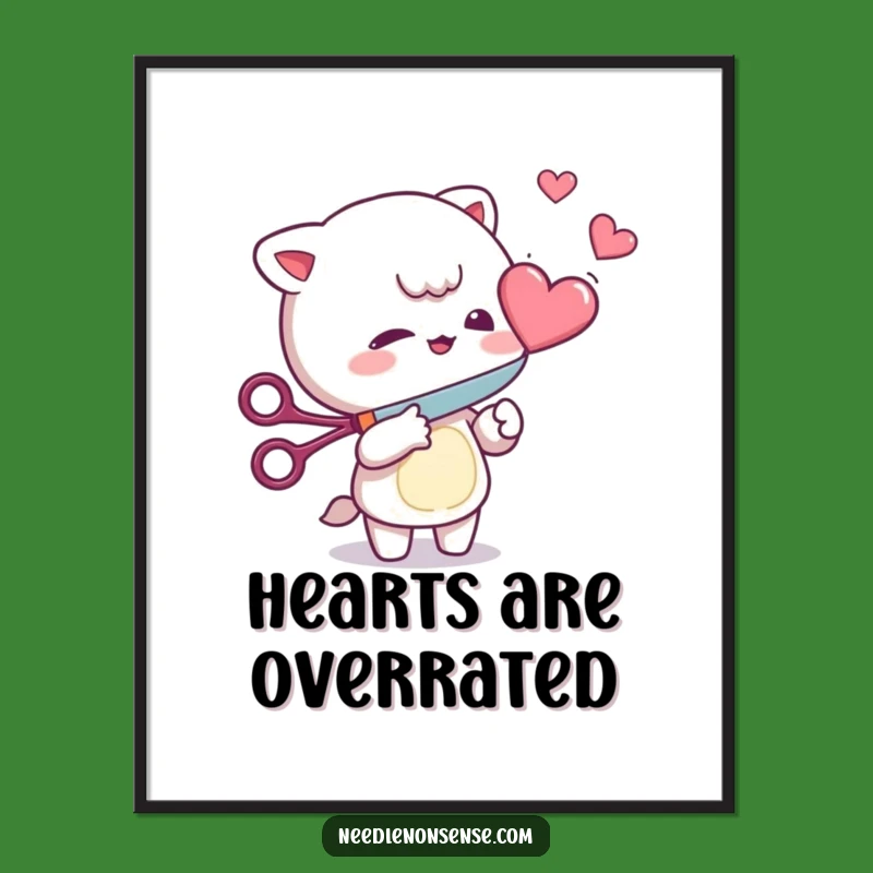 Funny Heart Cutter Poster: Mischievous Character's Playful Art for Humorous Decor