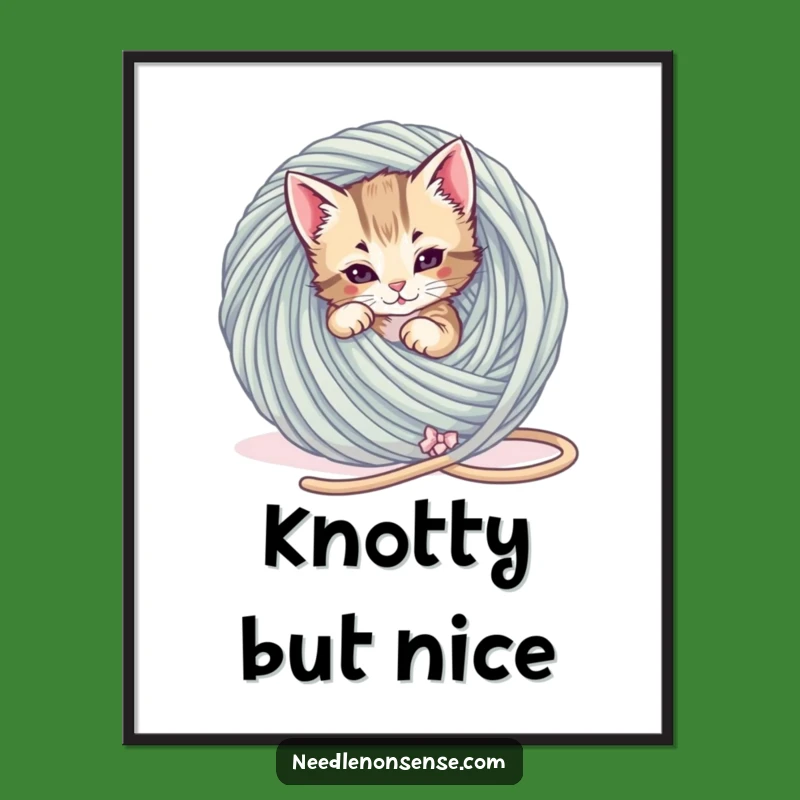 Funny Kitten Yarn Tangle Poster: Adorable Feline Chaos Art for Your Walls!