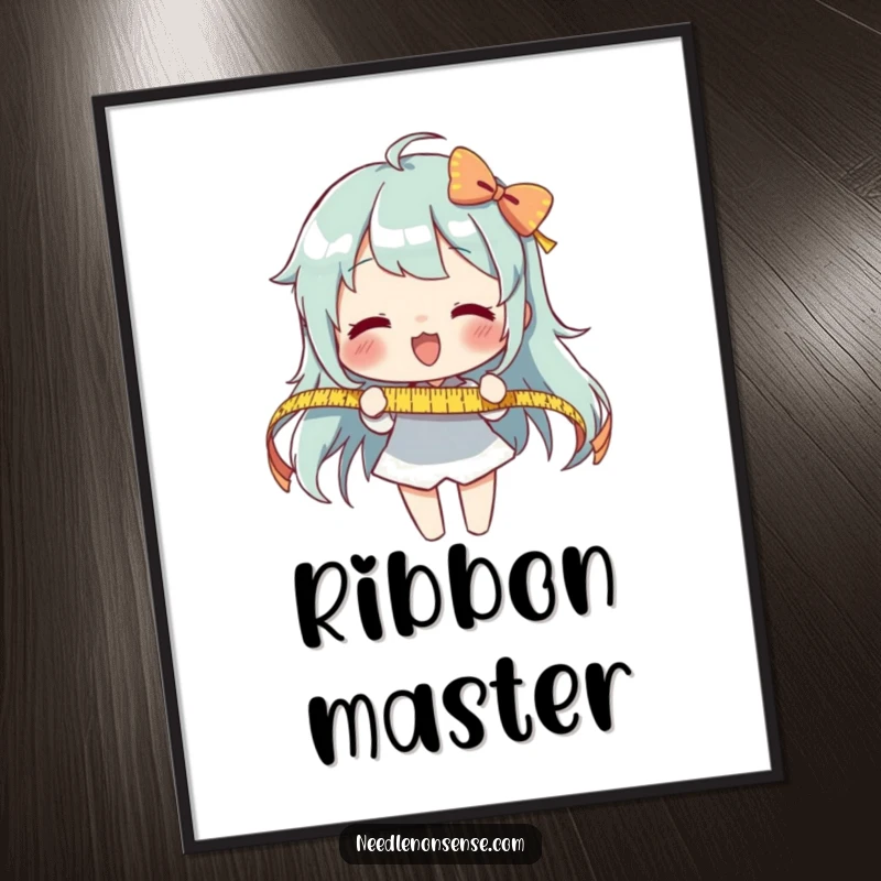 Funny Measuring Ribbon Poster: An enthusiastic character measures a long ribbon, showcasing precision and a cheerful attitude.
