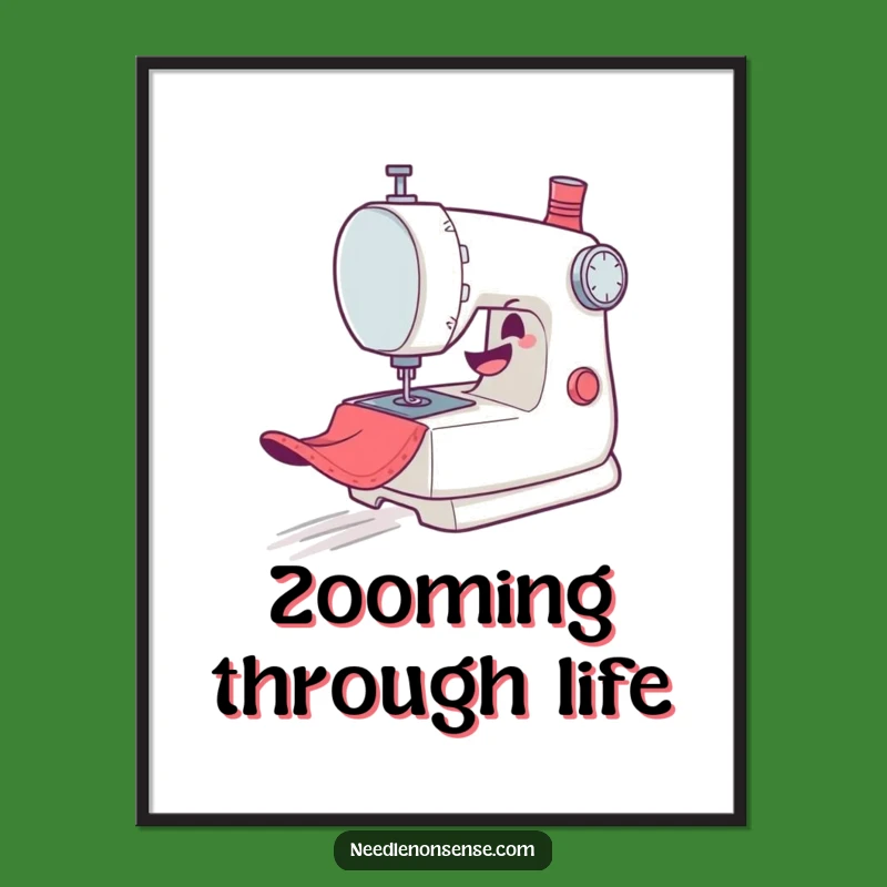 Funny Sewing Machine Poster: Mischievous Art for Your Craft Space