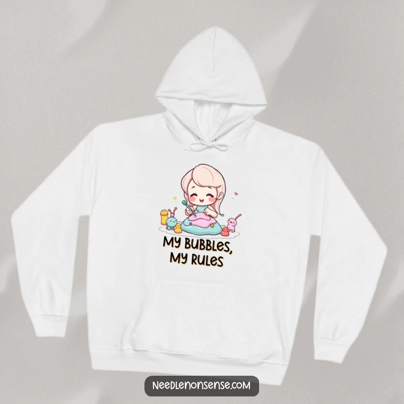 Funny hoodie featuring a cheerful soda character busy sculpting miniature figures, offering warmth and artistic flair.