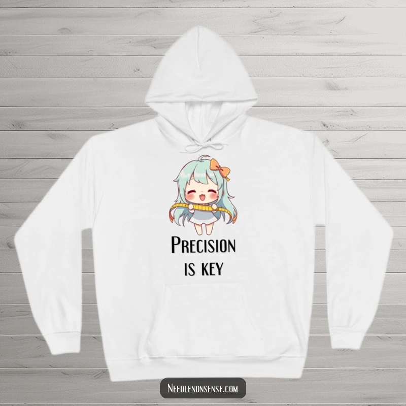 Funny Measuring Ribbon Hoodie: An enthusiastic character accurately measures a long ribbon, perfect for cool days.