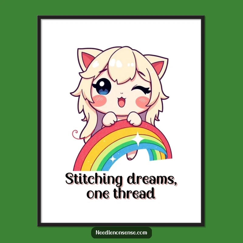 Free Printable Rainbow Stitching Wall Art - Glowing Thread Decor