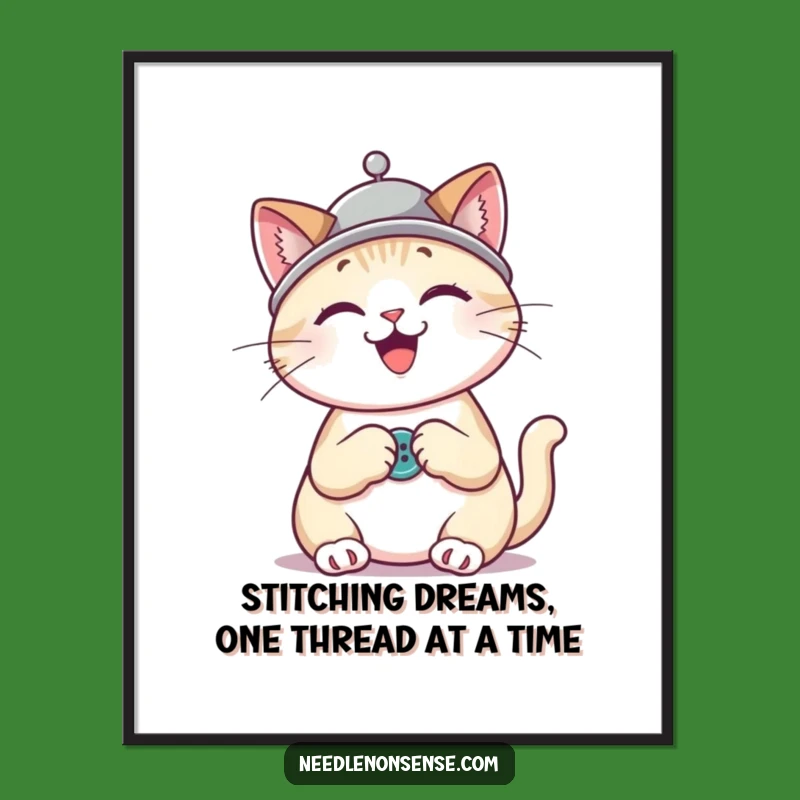 Free Printable Wall Art: Crafty Cat Sewing, Whimsical Downloadable Decor