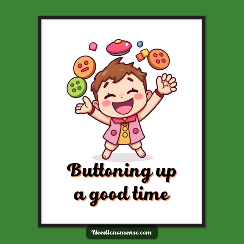 Funny Free Printable Wall Art: Button Juggler Character, Energetic Home Decor Download