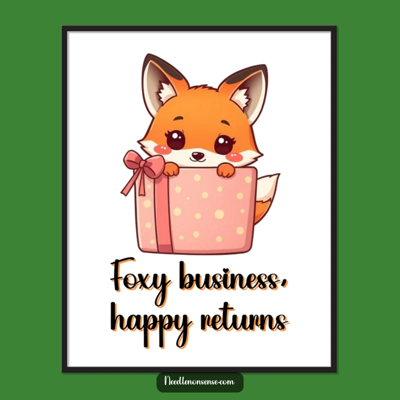 Funny Free Printable Wall Art: Kawaii Fox Gift Peek Downloadable Cute Decor