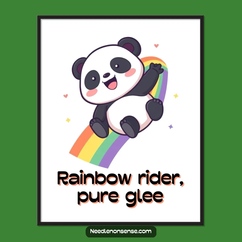 Free Printable Wall Art: Kawaii Panda Rainbow Slide Funny Downloadable Decor
