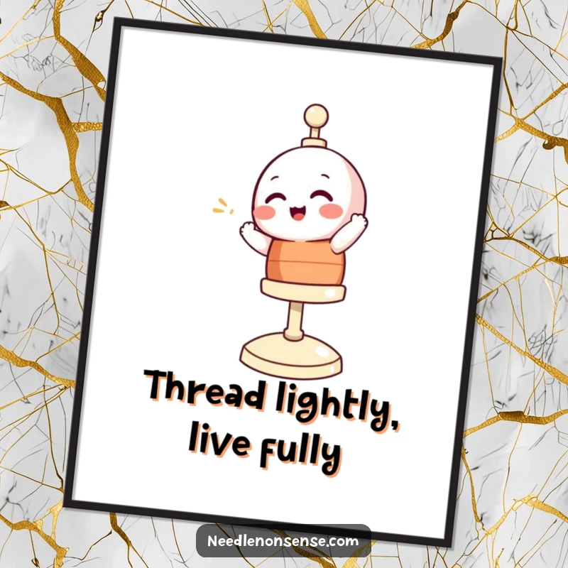 Funny Free Printable Wall Art featuring a giggling bobbin character spinning merrily on its stand, adding quirky charm.