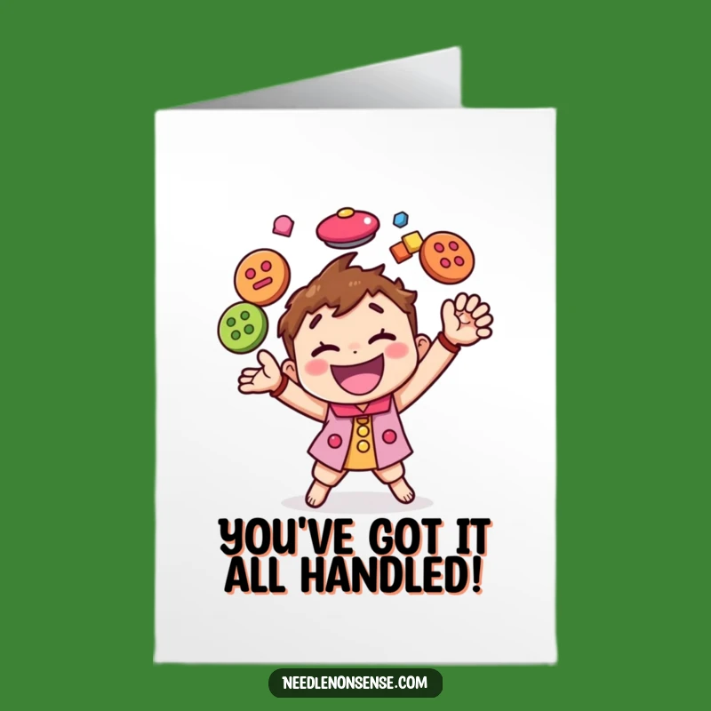 Free Printable Congrats Card: Button Juggler Character, Celebratory Downloadable Gift