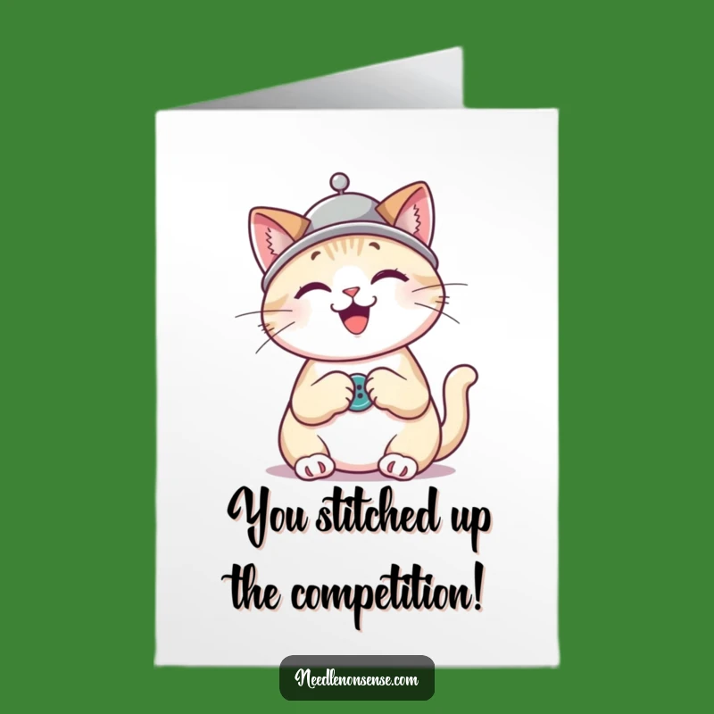 Free Printable Congrats Card: Cat Sewing Success, Crafty Downloadable Gift