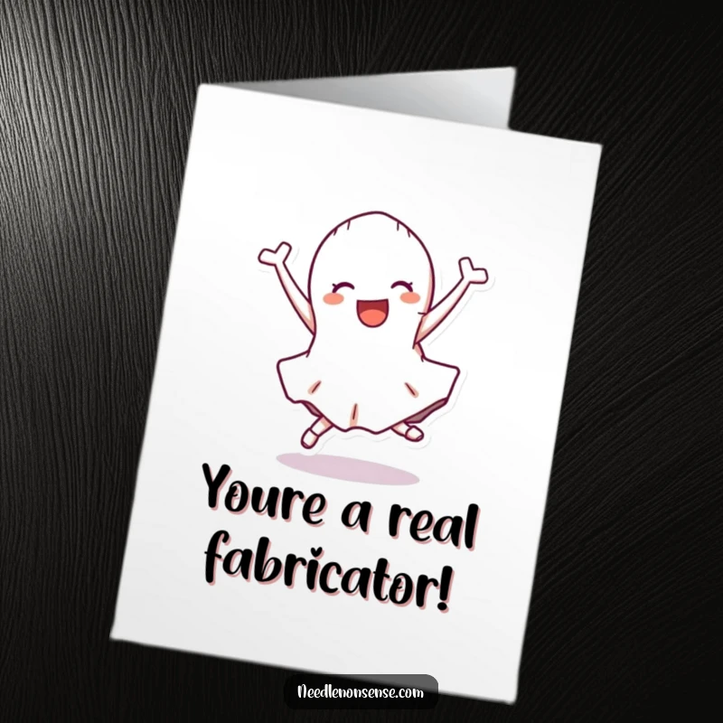 Funny Free Printable Congratulations Card featuring a delighted fabric scrap character doing a triumphant cartwheel.