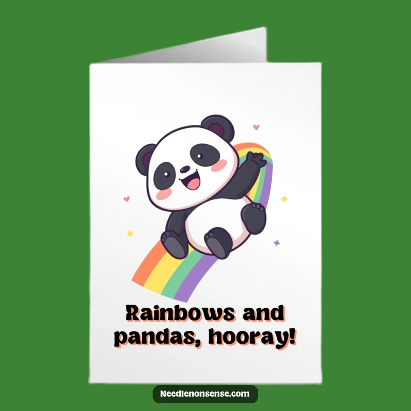 Free Printable Congratulations Card: Joyful Panda Rainbow Slide Funny Downloadable