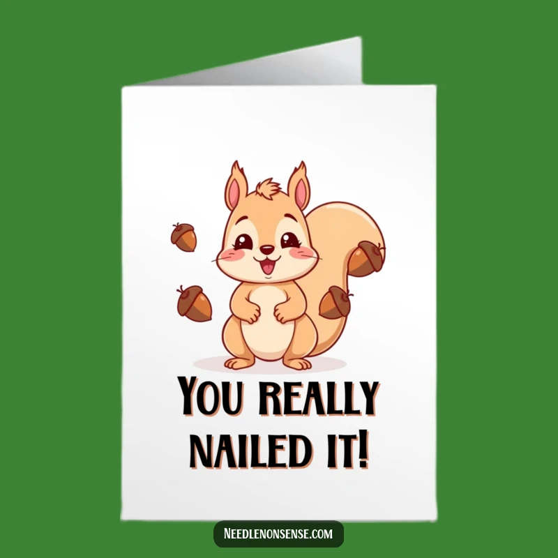 Free Printable Kawaii Squirrel Card: Juggling Acorns Congratulations Downloadable